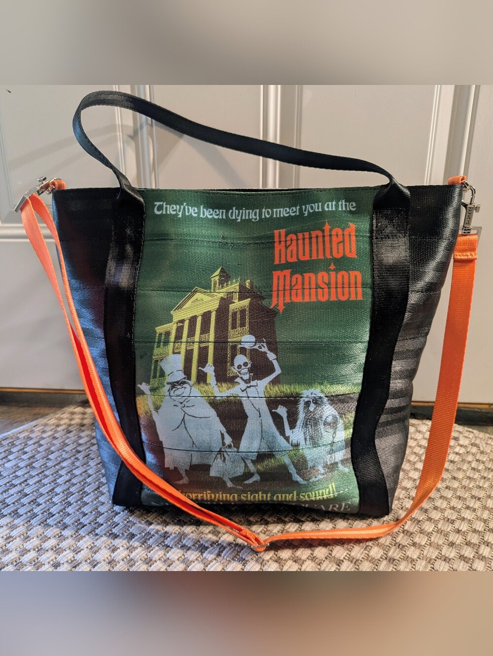 Harveys Seatbelt Bag Disneyland 60th Haunted Mansion Poster Tote Orange Strap